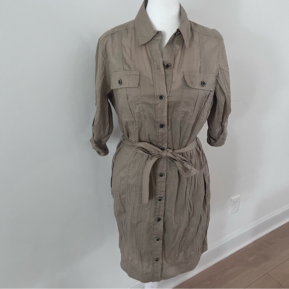 Banana Republic Cotton Khaki Cargo Utility Button Down Belted Dress |Size 6| NWT - Picture 1 of 10